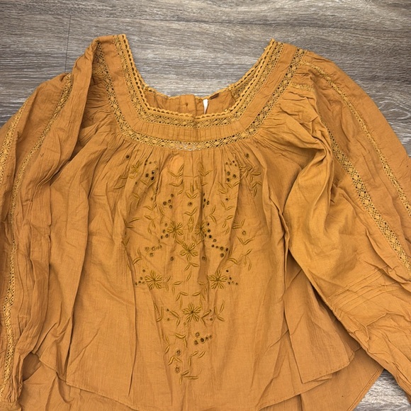 Free People Mustard embroidered top - Picture 3 of 5